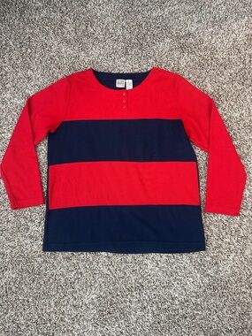 Vintage  Red and Navy Striped Long-Sleeve Henley Top